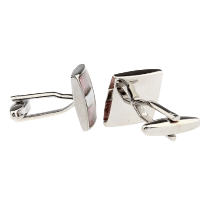 Silver/Coral Square Enamel Cuff Links