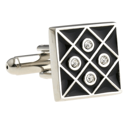 Silver/Black Crystal Gridded Cuff Links