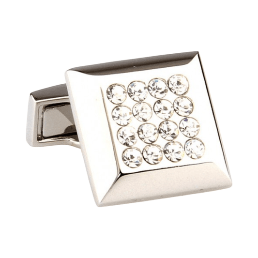 Silver Crystal Square Cuff Links