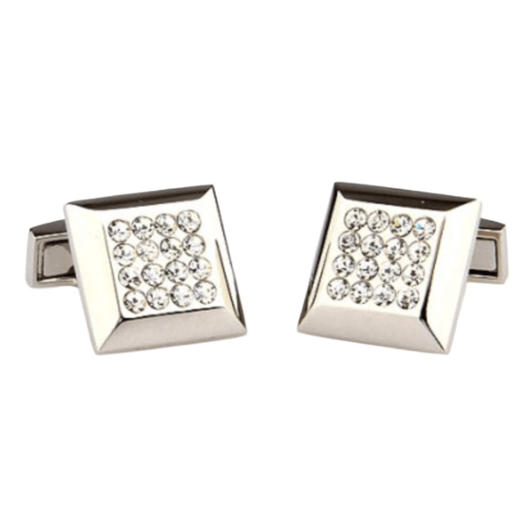 Silver Crystal Square Cuff Links