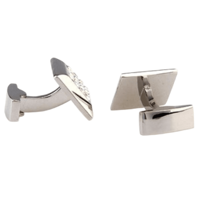 Silver Crystal Square Cuff Links