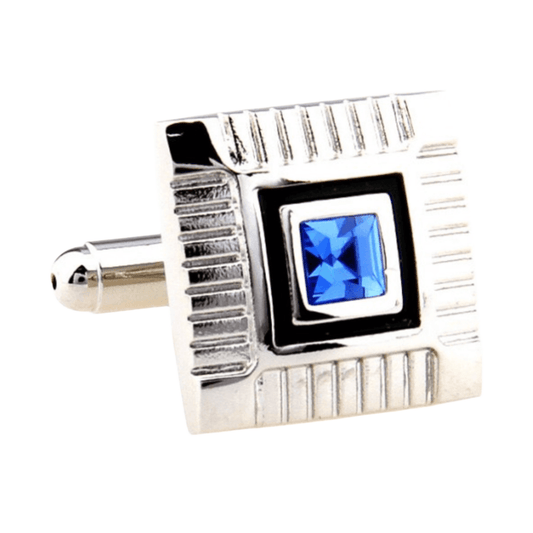 Silver/Black/Blue Crystal Square Cuff Links