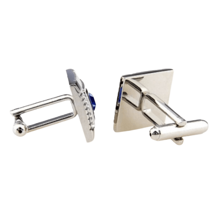 Silver/Black/Blue Crystal Square Cuff Links