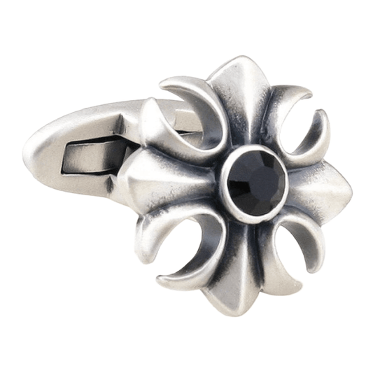 Silver/Black Vintage Crystal Flower Cuff Links