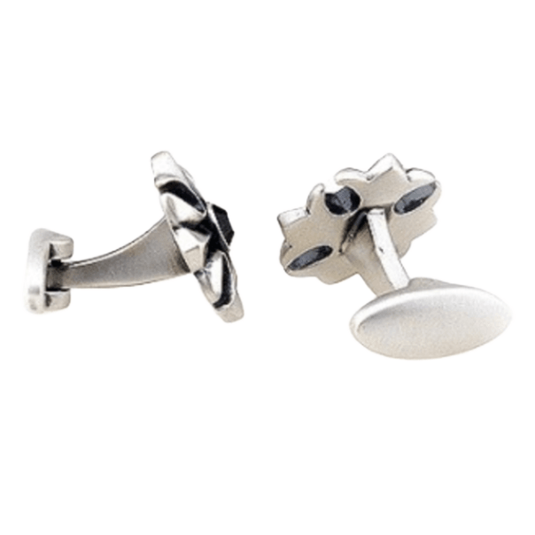 Silver/Black Vintage Crystal Flower Cuff Links