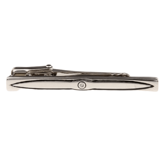 James Adelin crystal silver mens tie clip showing the propeller design