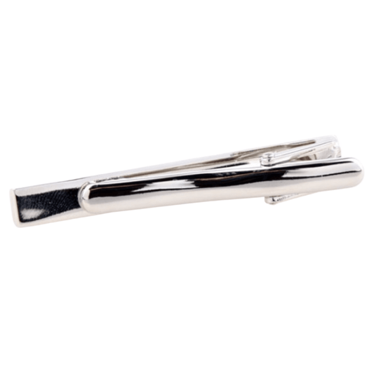 a silver mens tie clip with a wave in the metal