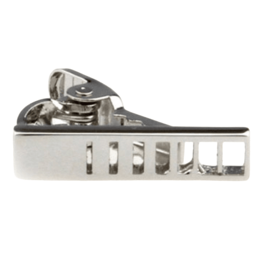 silver mens tie clip with cut out ladder design a small 2.5cm long