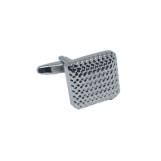 Silver Square Shiny Gridded Cuff Links
