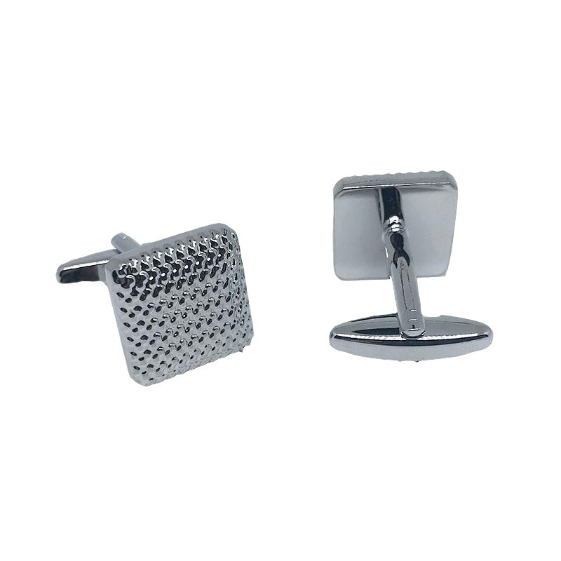 Silver Square Shiny Gridded Cuff Links