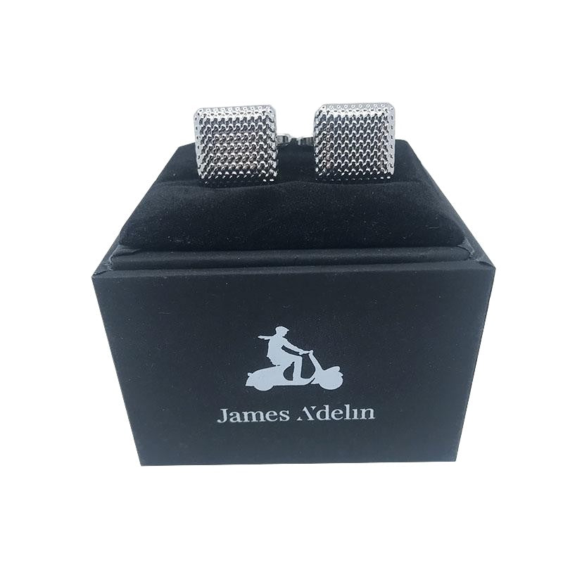 Silver Square Shiny Gridded Cuff Links