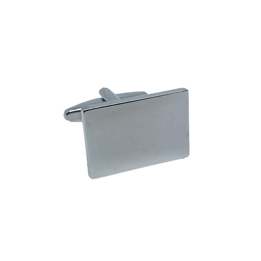Silver Rectangle Shiny Plain Cuff Links