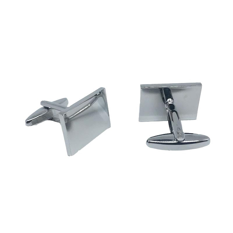 Silver Rectangle Shiny Plain Cuff Links