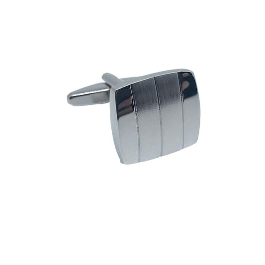 Silver Square Rounded Stripe Cuff Links