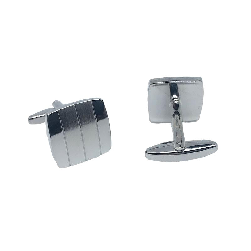 Silver Square Rounded Stripe Cuff Links
