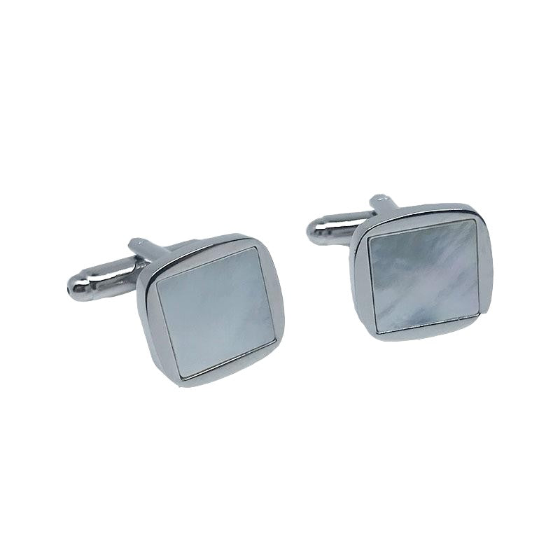 Silver Square Rounded Mother of Pearl Cuff Links