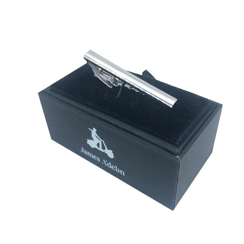 mens silver square tie clip in a gift box