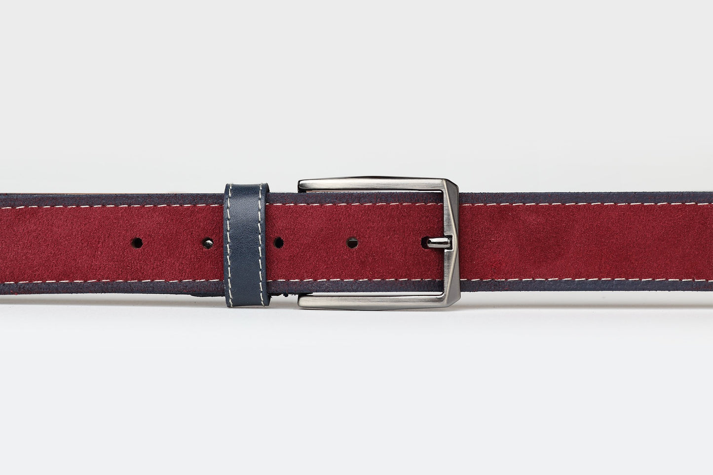 Burgundy/Navy Mens Suede Leather Belt