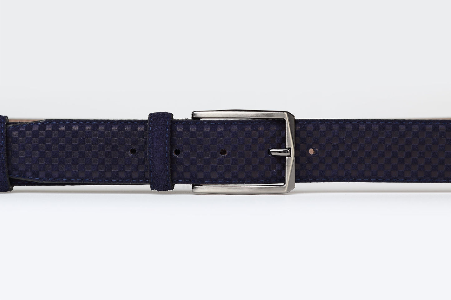 Dark Blue Mens Embossed Suede Leather Belt