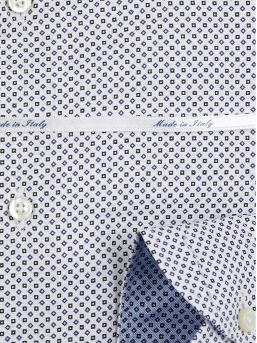 White/Navy Mens Geometric Long Sleeve Italian Shirt