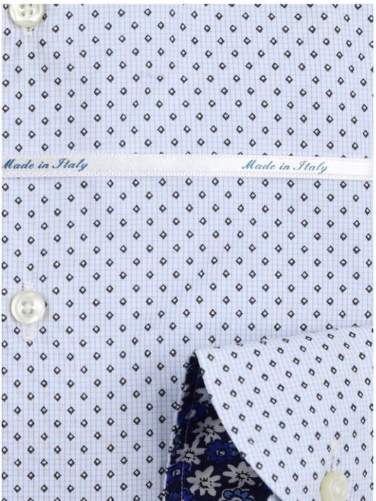 Sky Blue Mens Geometric Micro Check Long Sleeve Italian Shirt