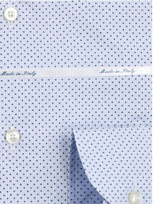 Sky Blue Spotted Mini Check Mens Long Sleeve Italian Shirt