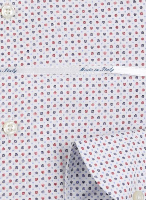 White/Red Mens Geometric Long Sleeve Italian Shirt