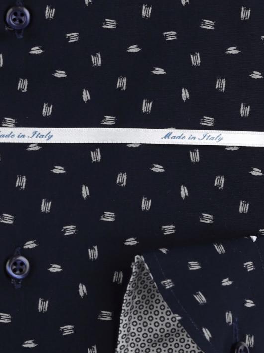 Navy/White Geometric Long Sleeve Italian Shirt