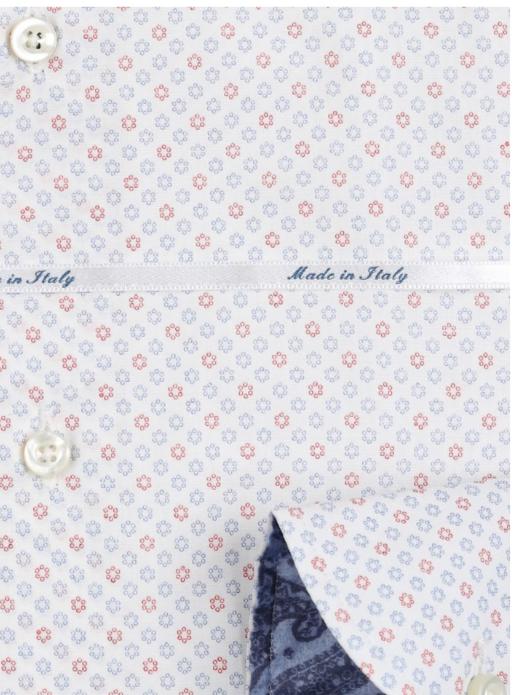 White/Red/Blue Mens Geometric Italian Long Sleeve Shirt