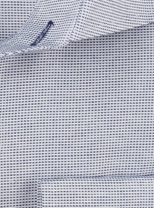 a close up of the mens blue and grey business shirt