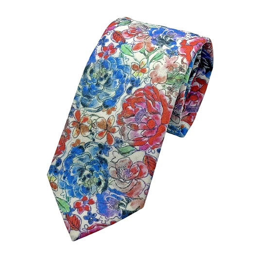 Multicoloured Italian Mens Cotton Multicoloured Floral Print Weave Neck Tie