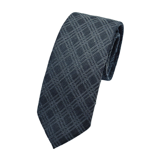 Grey Italian Mens Wool Blend Check Weave Skinny Neck Ties