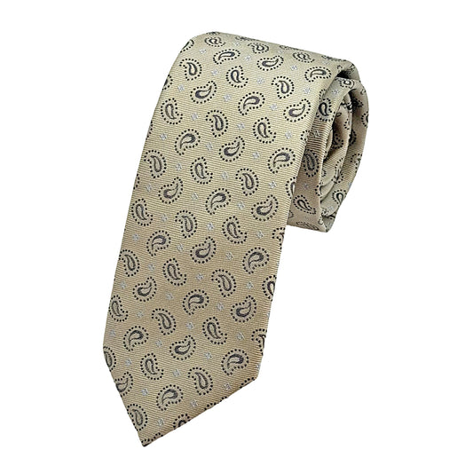 Beige Italian Mens Silk Textured Paisley Weave Neck Ties