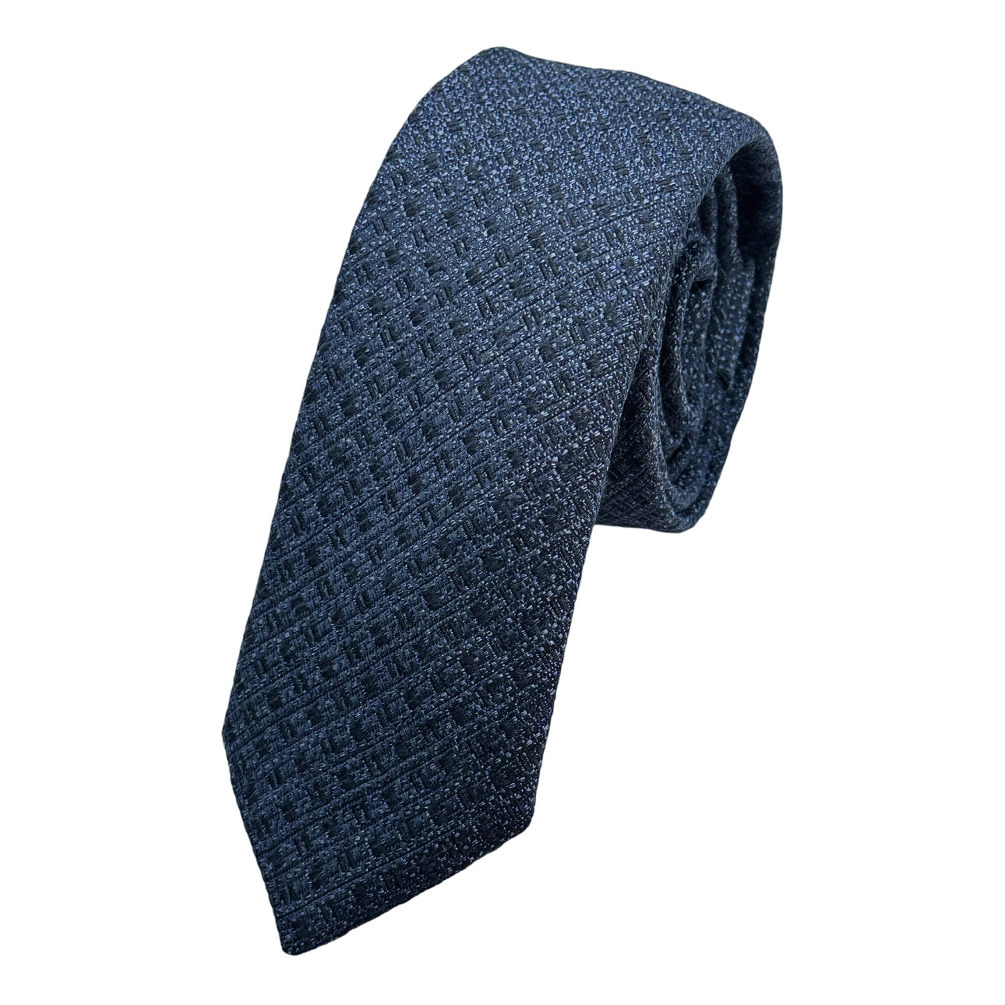Blue Italian Mens Wool Blend Heavy Textured Weave Skinny Neck Ties