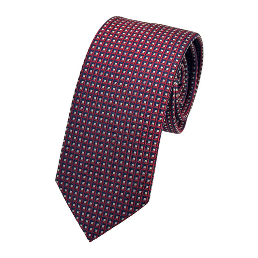 Magenta Italian Mens Silk Geometric Weave Skinny Neck Ties
