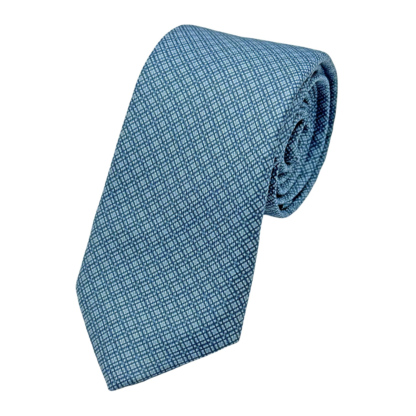 Mid Blue Italian Mens Luxury Geometric Weave Skinny Neck Ties