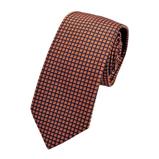 Orange Italian Mens Silk Geometric Weave Skinny Neck Ties