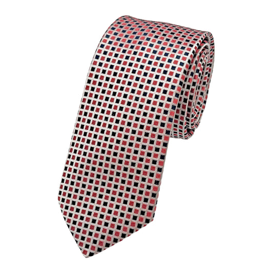 Soft Pink Italian Mens Silk Geometric Weave Skinny Neck Ties