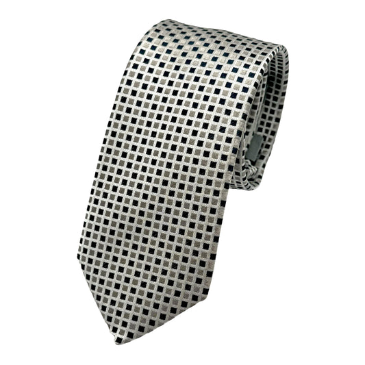 Silver Italian Mens Silk Geometric Weave Skinny Neck Ties