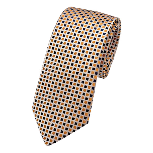Soft Orange Italian Mens Silk Geometric Weave Skinny Neck Ties