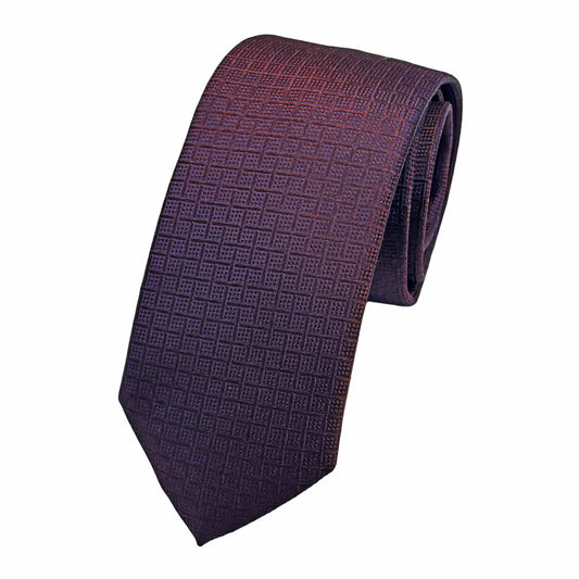 Wine Italian Mens Silk Subtle Geometric Weave Skinny Neck Ties