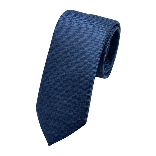 Navy Italian Mens Silk Subtle Geometric Weave Skinny Neck Ties