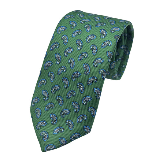 Green Italian Mens Luxury Satin Vintage Paisley Weave Skinny Neck Ties