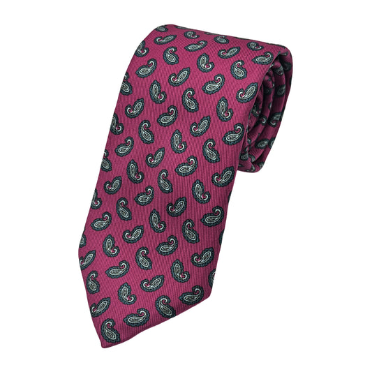 Magenta Italian Mens Luxury Satin Vintage Paisley Weave Skinny Neck Ties