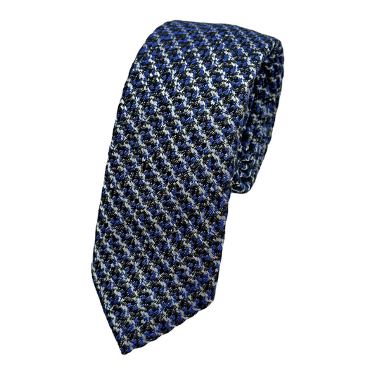Mid Blue Italian Mens Wool Blend Heavy Textured Weave Skinny Neck Ties
