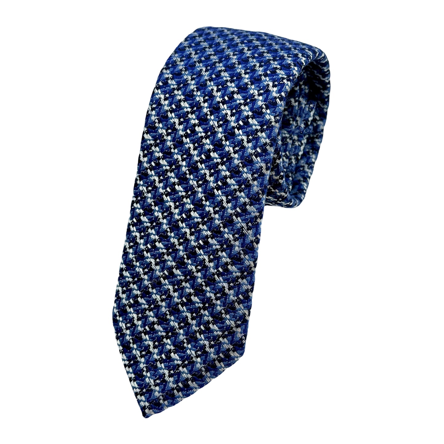Blue Italian Mens Wool Blend Heavy Textured Weave Skinny Neck Ties
