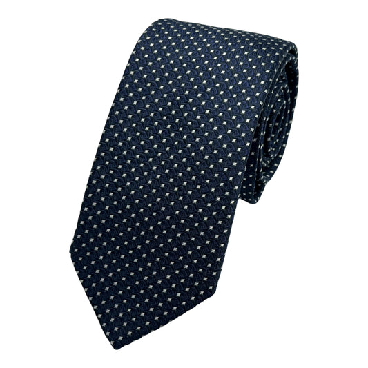 Navy Italian Mens Luxury Classic Geometric Weave Skinny Neck Tie