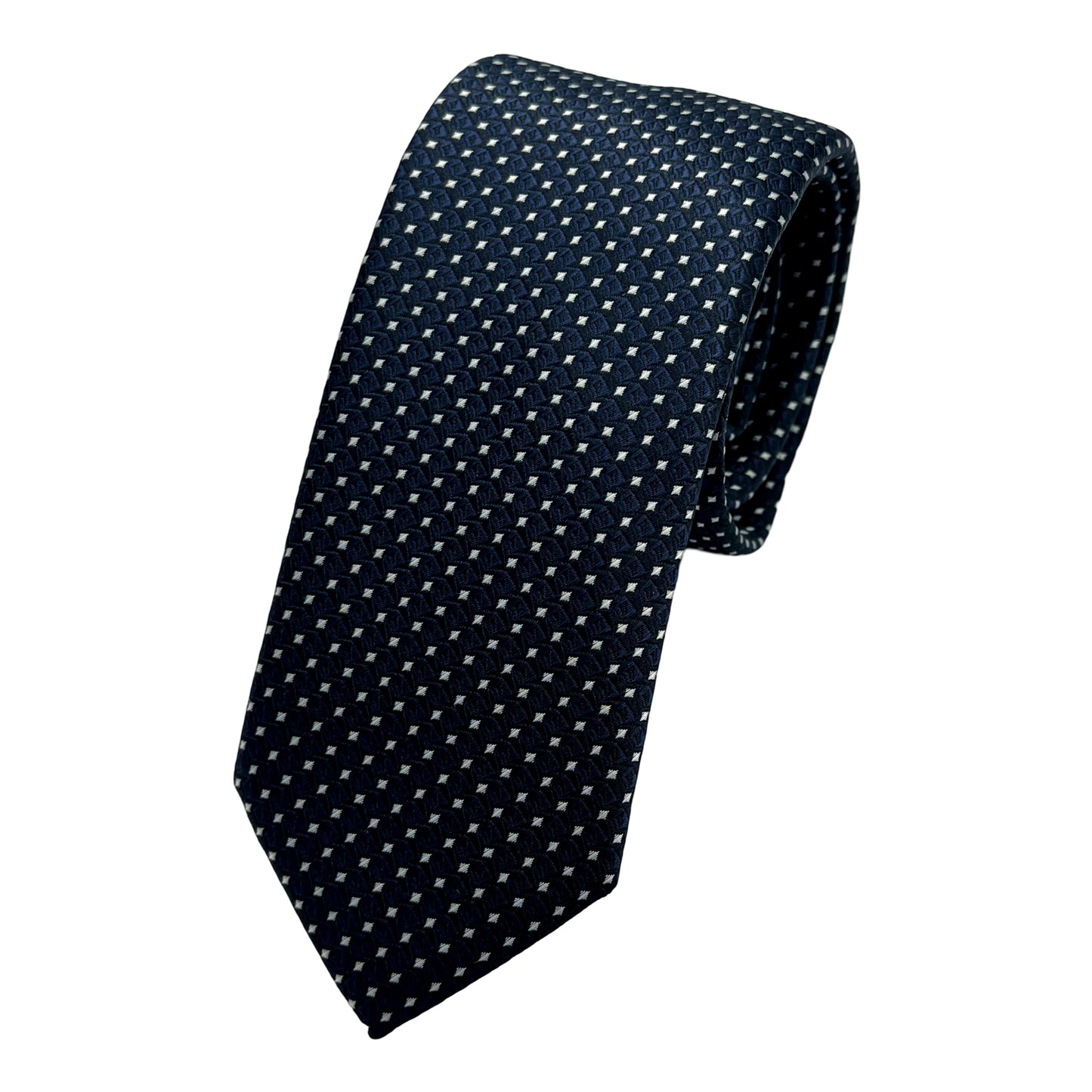Navy Italian Mens Silk Classic Geometric Weave Skinny Neck Tie