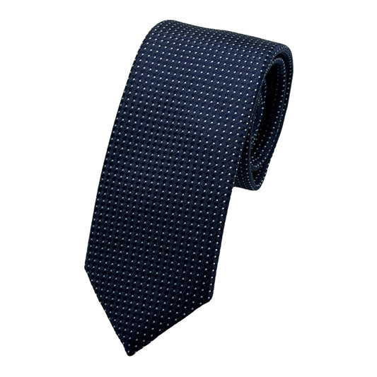 Navy Italian Mens Silk Spotted Textured Weave Skinny Neck Ties