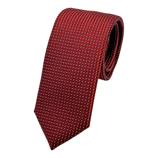Burgundy Italian Mens Silk Spotted Textured Weave Skinny Neck Ties